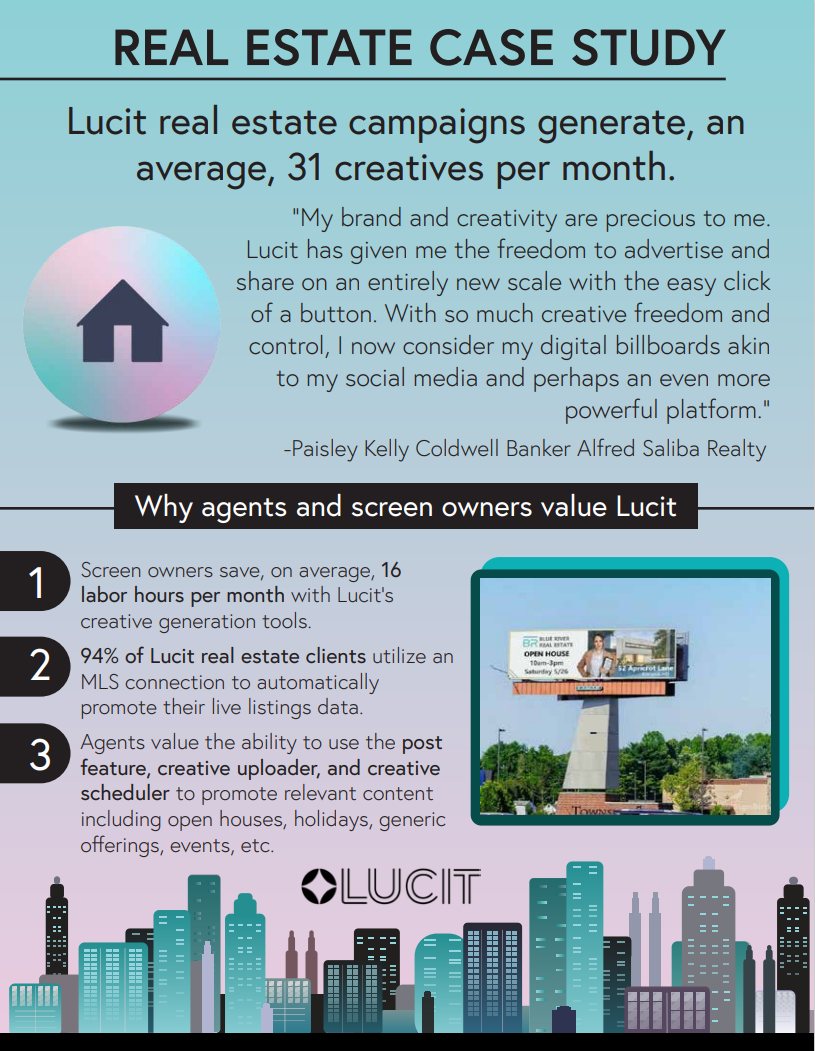 Original Real Estate case study infographic with the 31-creatives monthly average, Paisley Kelly testimonial, and three key findings
